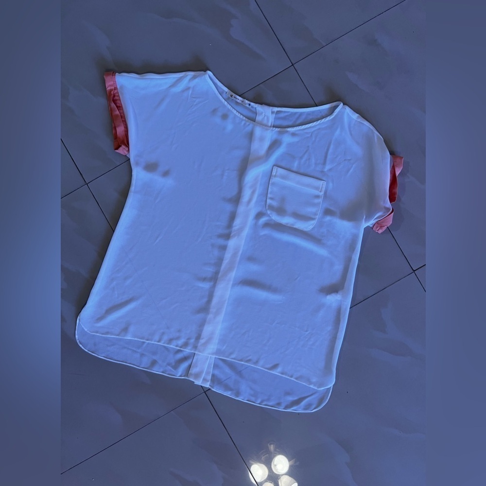 Maria Filo White Short Sleeve Top Size M full buttons‎ at the back - Picture 7 of 16
